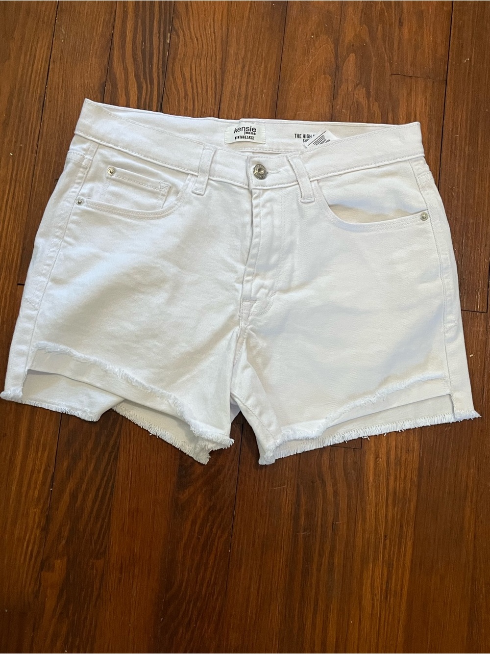 Kensie White Frayed Hem Denim Shorts
